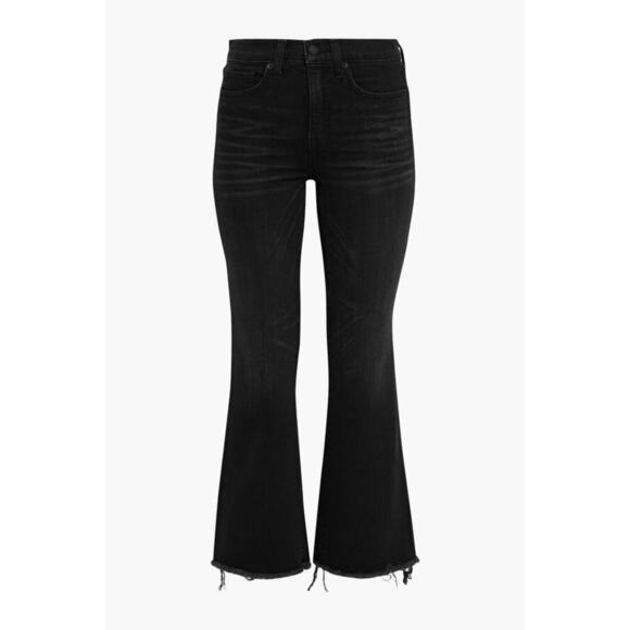Nili Lotan High Waisted Vianca Kick Flare Jeans Frayed Hem Black Size 26 - Picture 8 of 9